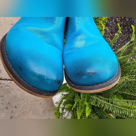 Sofia Leather & Fabric Women's Handmade Boots Zipper Round Turquoise Sz 38/8 - Picture 8 of 8
